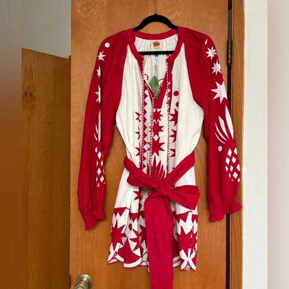 FARM Rio Dresses & Skirts - NWT Farm Rio Red white cut work minidress with optional sash Medium
